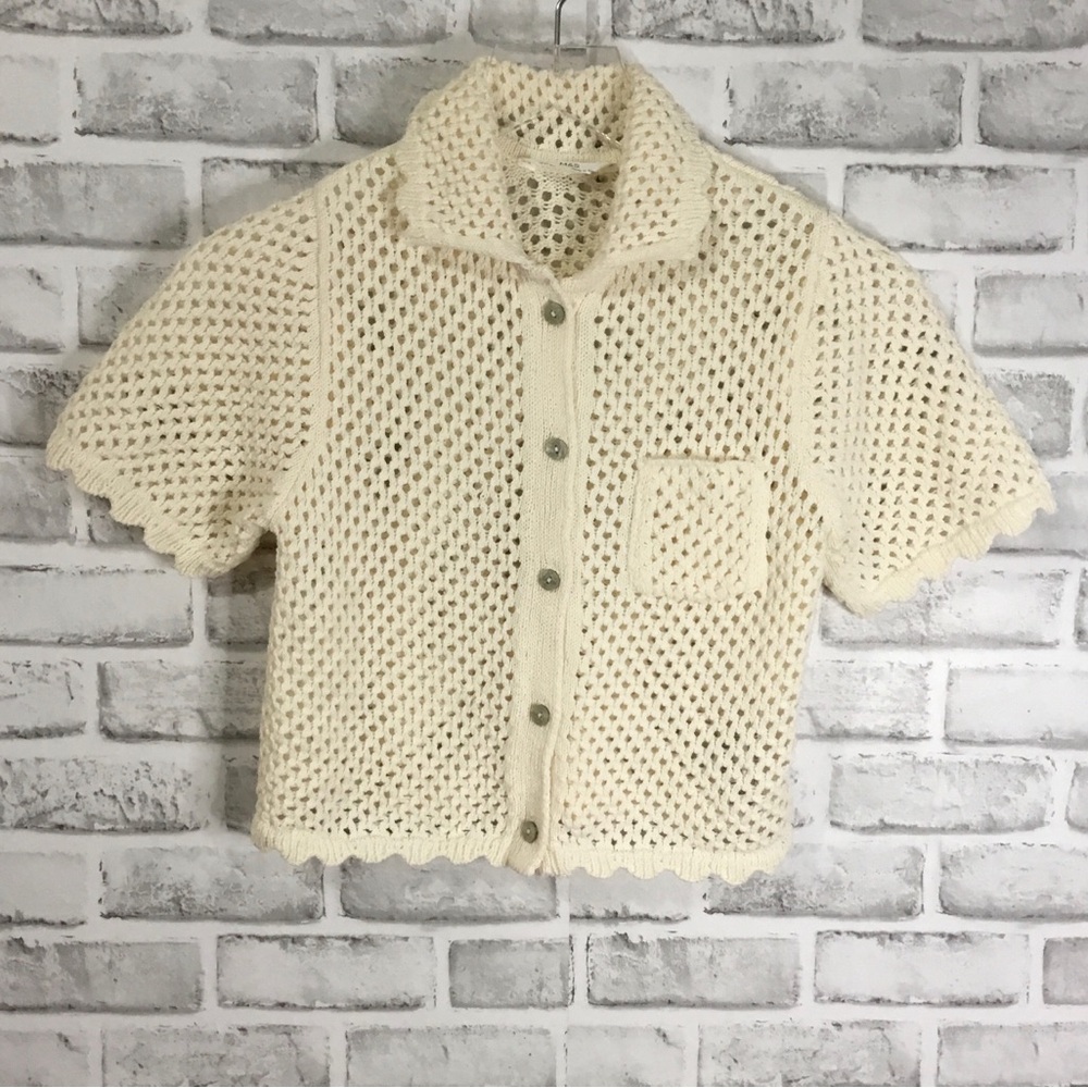 Girls M&S Crochet Ivory Button-Up Short Sleeve Shirt Size 10-11 Yrs - K409